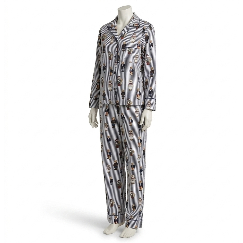 NEW POLO RALPH LAUREN bear cotton long-sleeve pajama set in snowfall blue